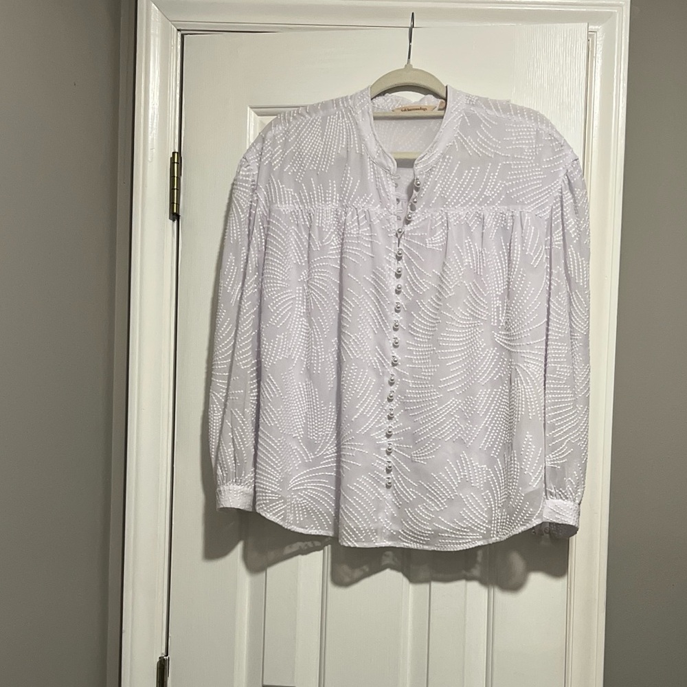Soft Surroundings pearl button embroidered Top